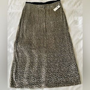 ANTHROPOLOGIE x MAEVE Pleated Black&Gold Floral Metallic Pull On Maxi Skirt NWT